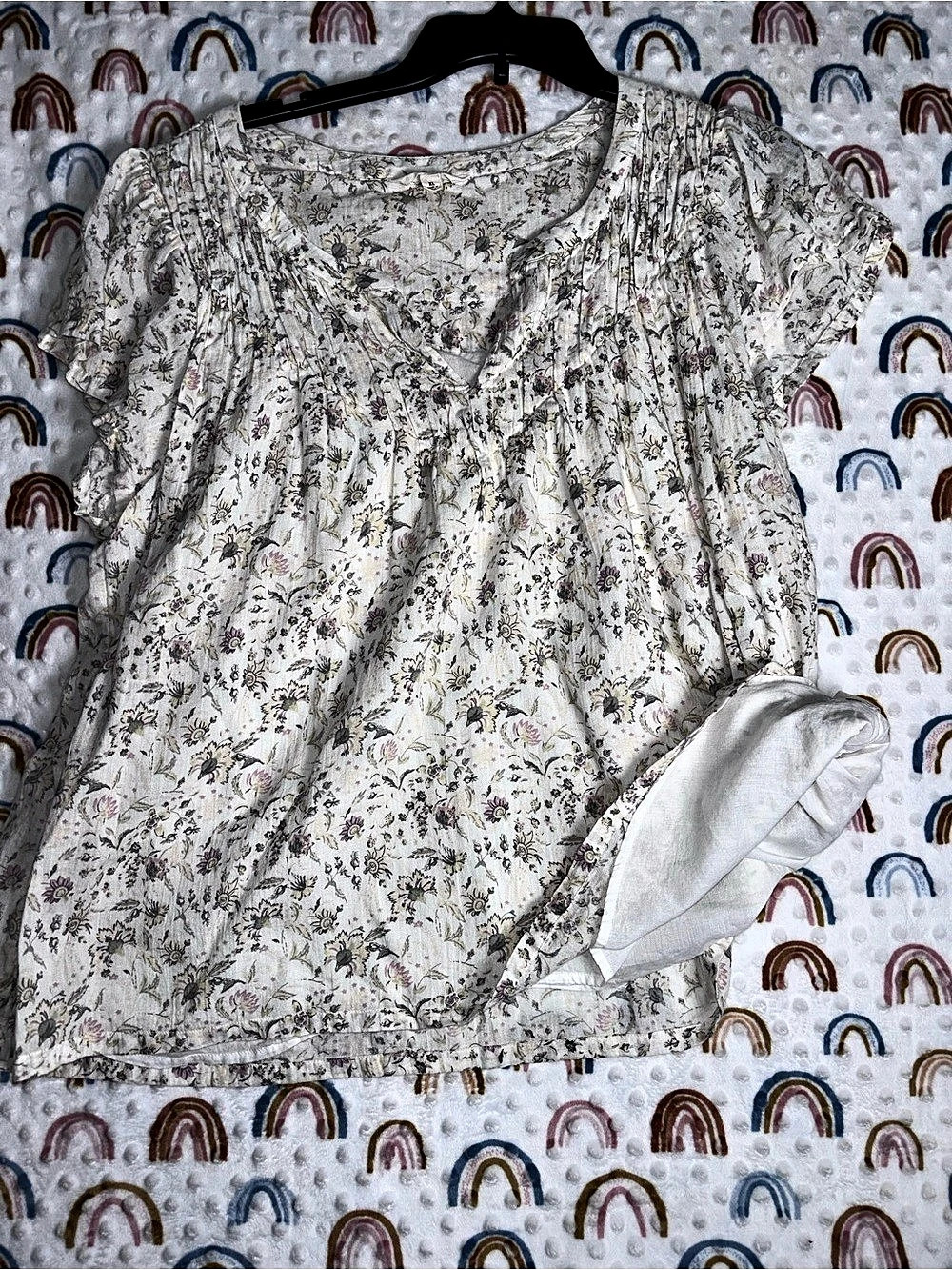 Lucky Brand Floral Blouse in White & Multicolor XL